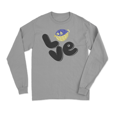 Love Fishing Blue Blowfish Globe Men Long Sleeve Shirt